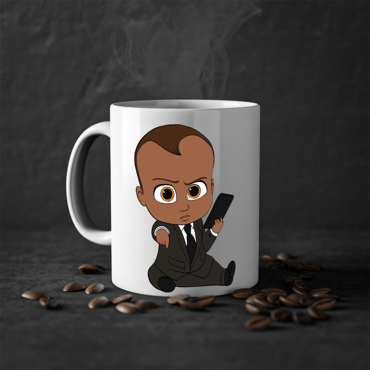 Black boy 12# Mug with colored handle and glossy finish, available in multiple colors and sizes.