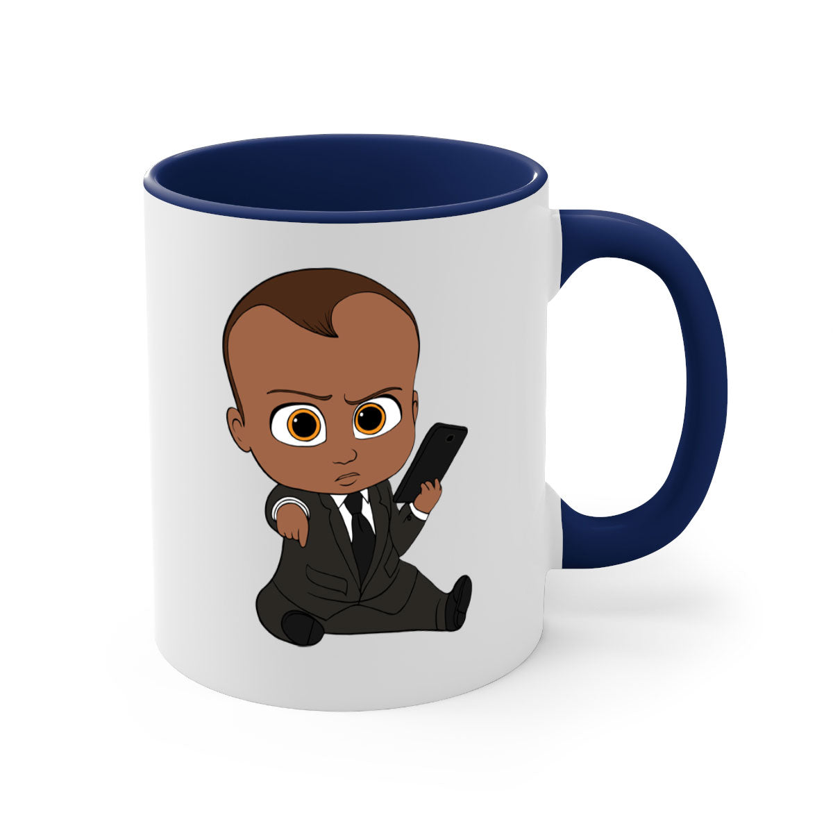 Black boy 12# Mug with colored handle and glossy finish, available in multiple colors and sizes.