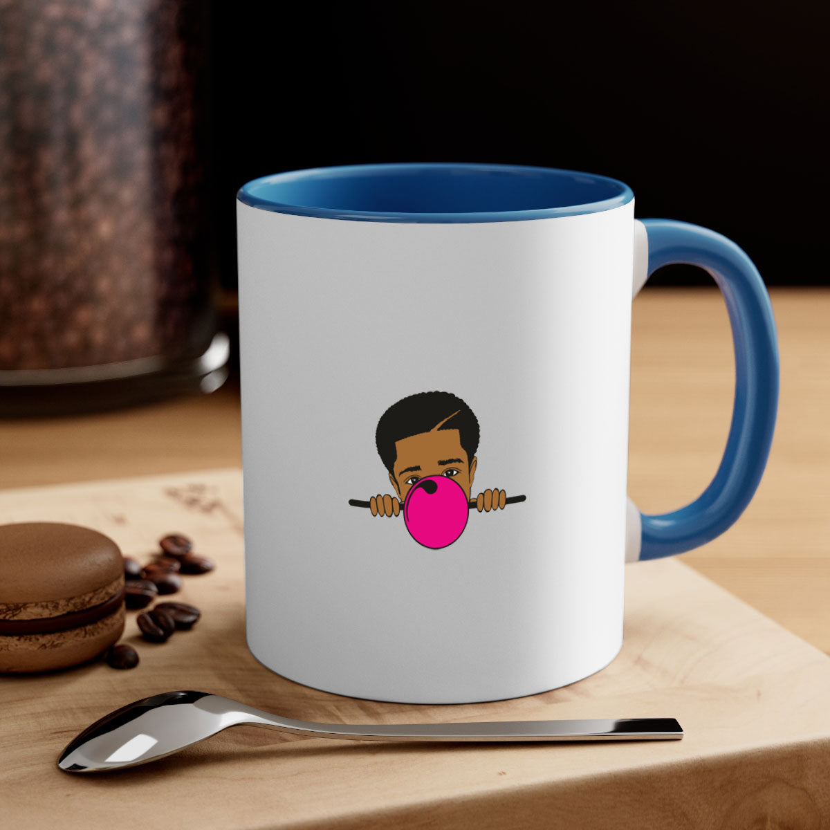 Black boy 15# Mug featuring a two-tone design with a colored handle and glossy finish, available in multiple colors.