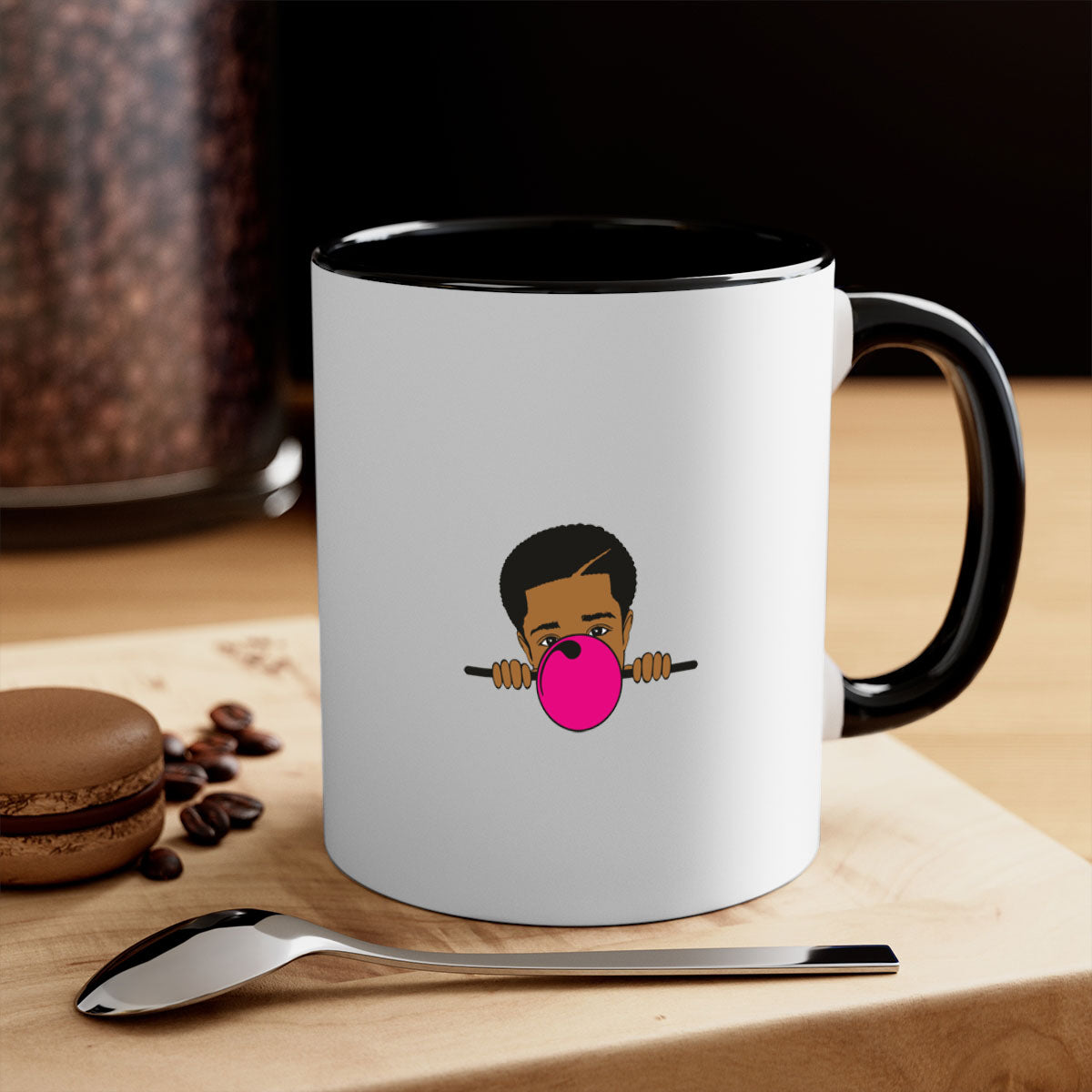 Black boy 15# Mug featuring a two-tone design with a colored handle and glossy finish, available in multiple colors.