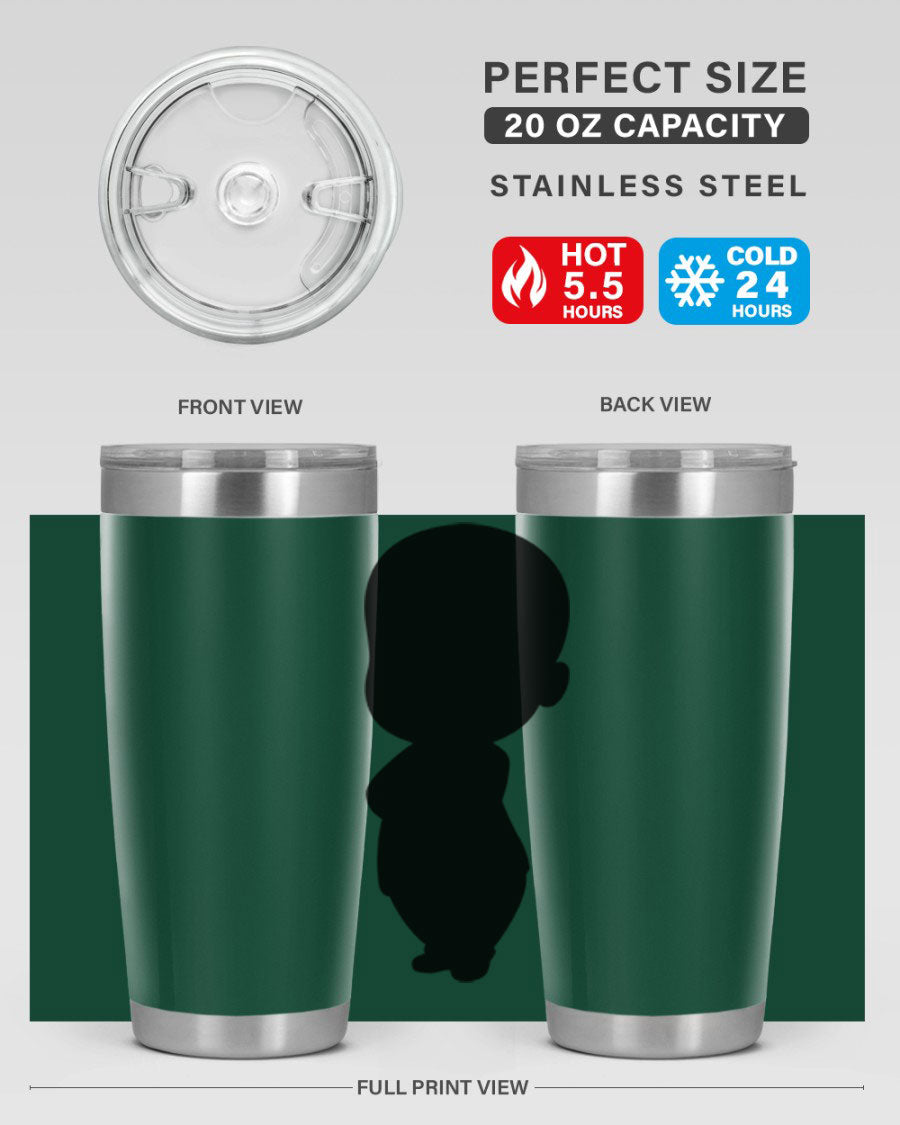 Black boy 18# tumbler in stainless steel with a sleek design, perfect for hot and cold beverages.