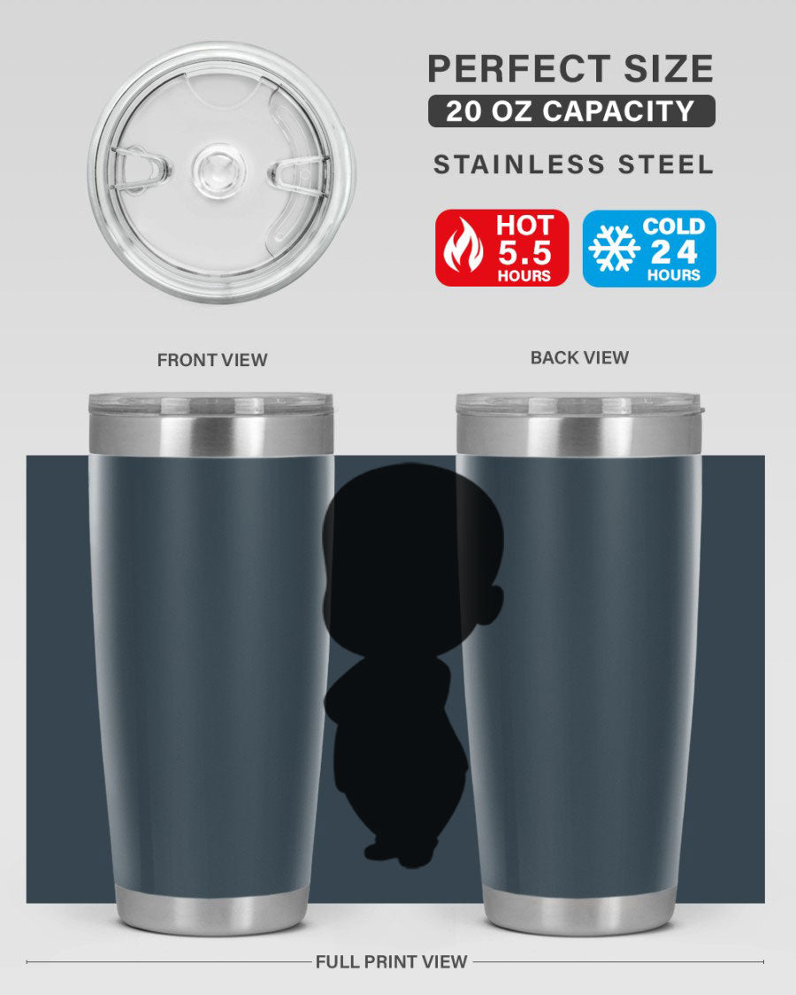 Black boy 18# tumbler in stainless steel with a sleek design, perfect for hot and cold beverages.