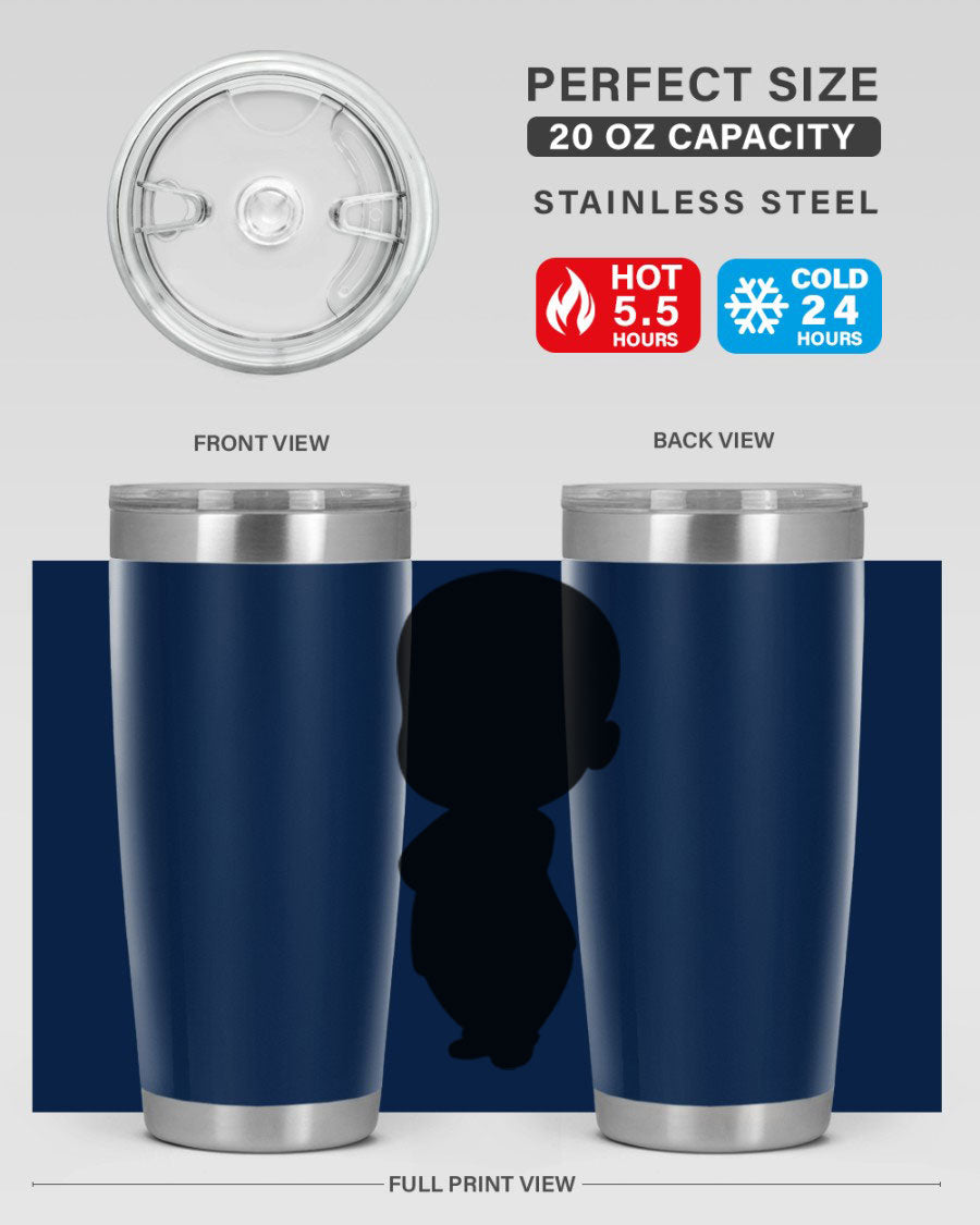 Black boy 18# tumbler in stainless steel with a sleek design, perfect for hot and cold beverages.