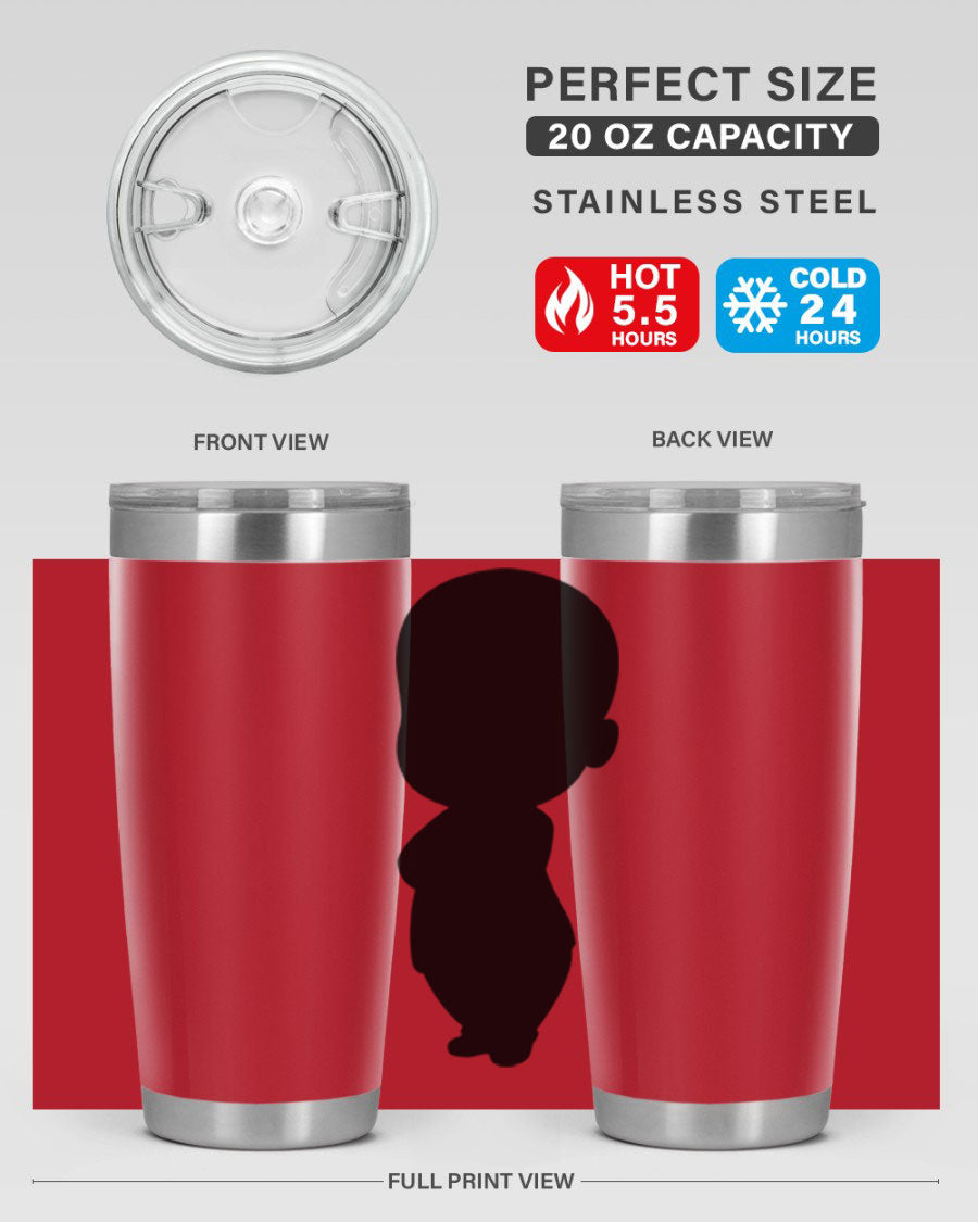 Black boy 18# tumbler in stainless steel with a sleek design, perfect for hot and cold beverages.