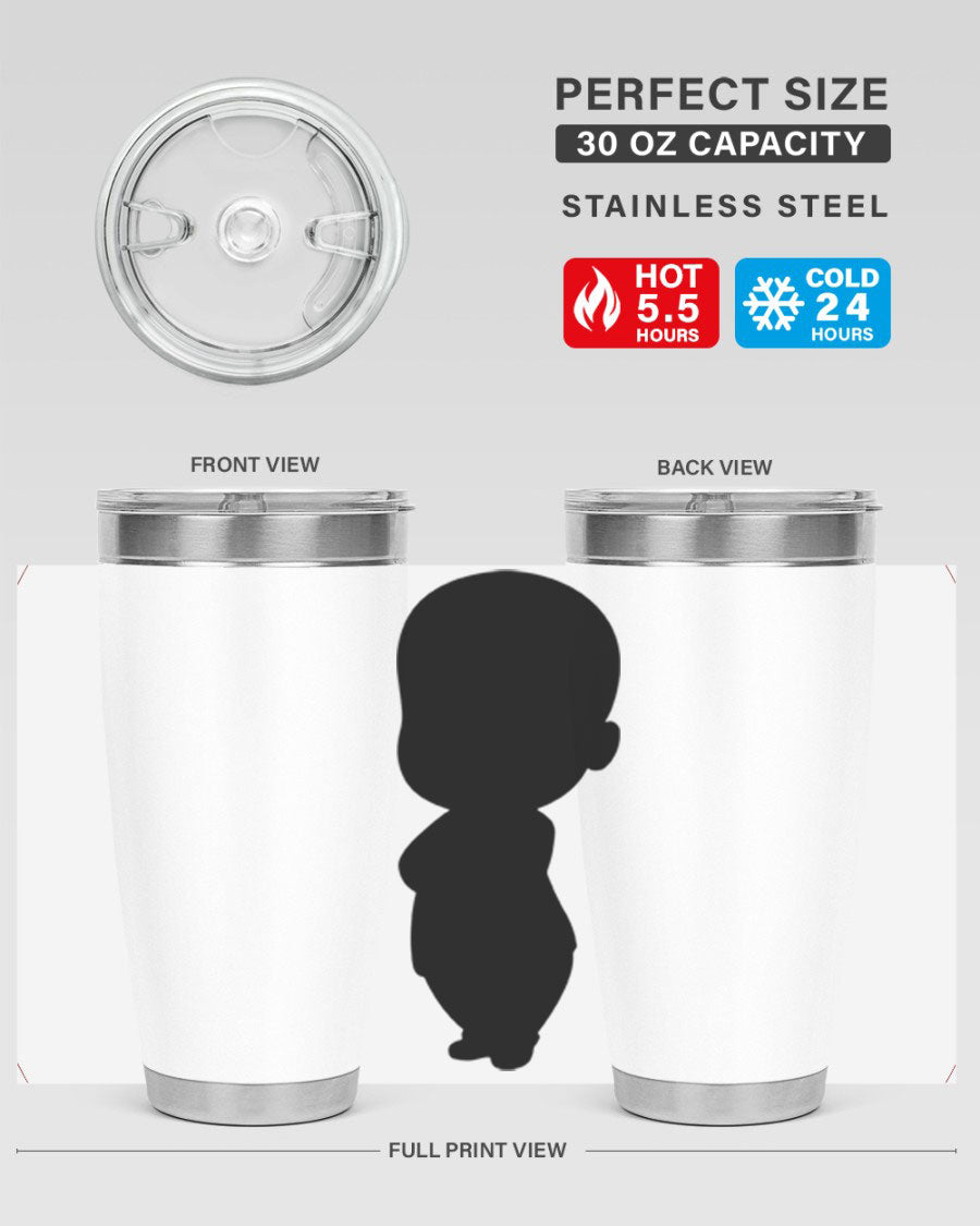 Black boy 18# tumbler in stainless steel with a sleek design, perfect for hot and cold beverages.