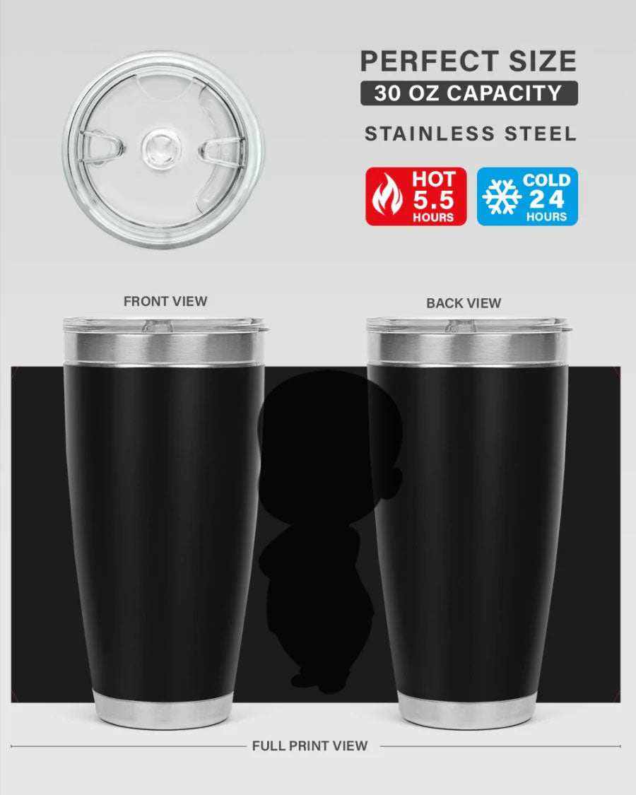 Black boy 18# tumbler in stainless steel with a sleek design, perfect for hot and cold beverages.