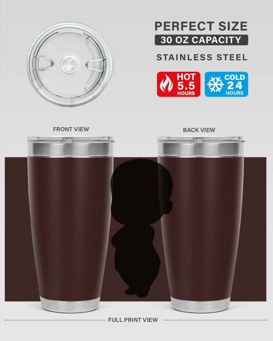 Black boy 18# tumbler in stainless steel with a sleek design, perfect for hot and cold beverages.