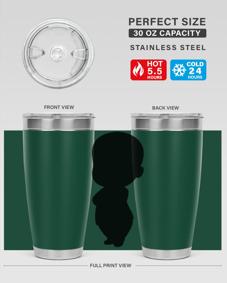 Black boy 18# tumbler in stainless steel with a sleek design, perfect for hot and cold beverages.