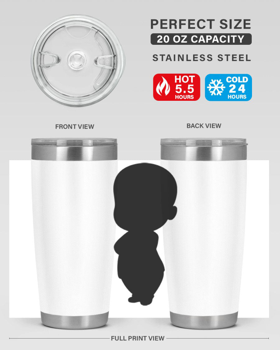 Black boy 18# tumbler in stainless steel with a sleek design, perfect for hot and cold beverages.