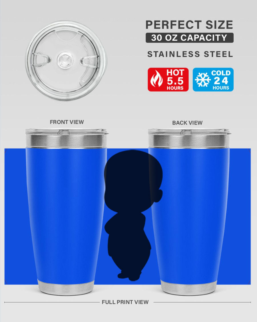 Black boy 18# tumbler in stainless steel with a sleek design, perfect for hot and cold beverages.