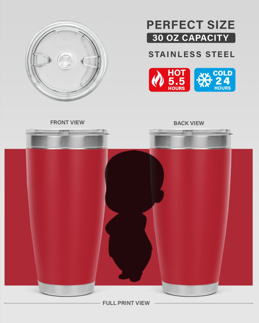 Black boy 18# tumbler in stainless steel with a sleek design, perfect for hot and cold beverages.