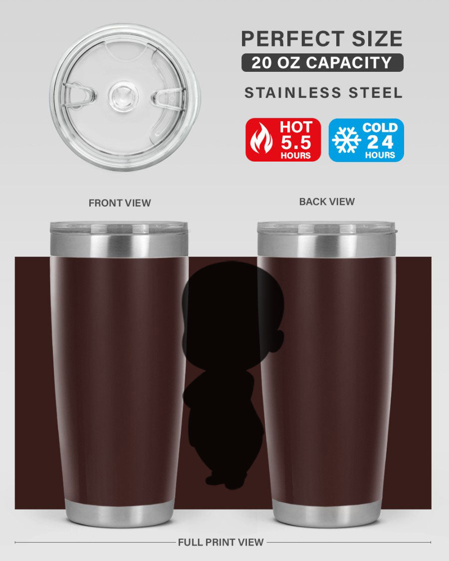 Black boy 18# tumbler in stainless steel with a sleek design, perfect for hot and cold beverages.