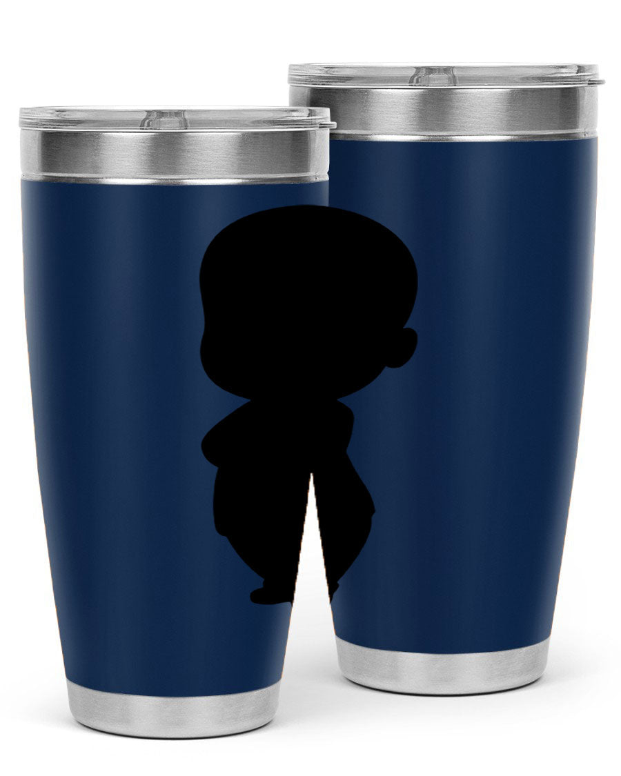 Black boy 18# tumbler in stainless steel with a sleek design, perfect for hot and cold beverages.