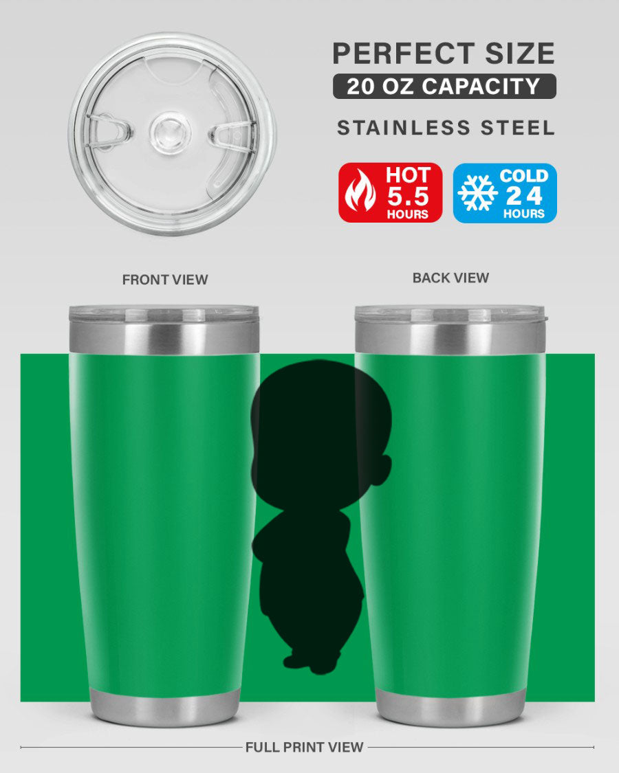 Black boy 18# tumbler in stainless steel with a sleek design, perfect for hot and cold beverages.