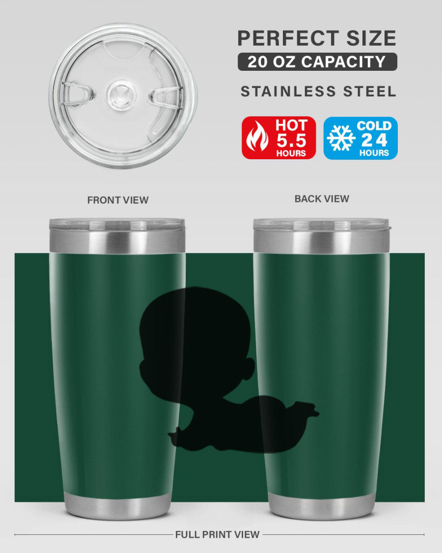 Black boy 19# tumbler in 20oz and 30oz sizes, showcasing double wall vacuum stainless steel design with a drink-thru lid.