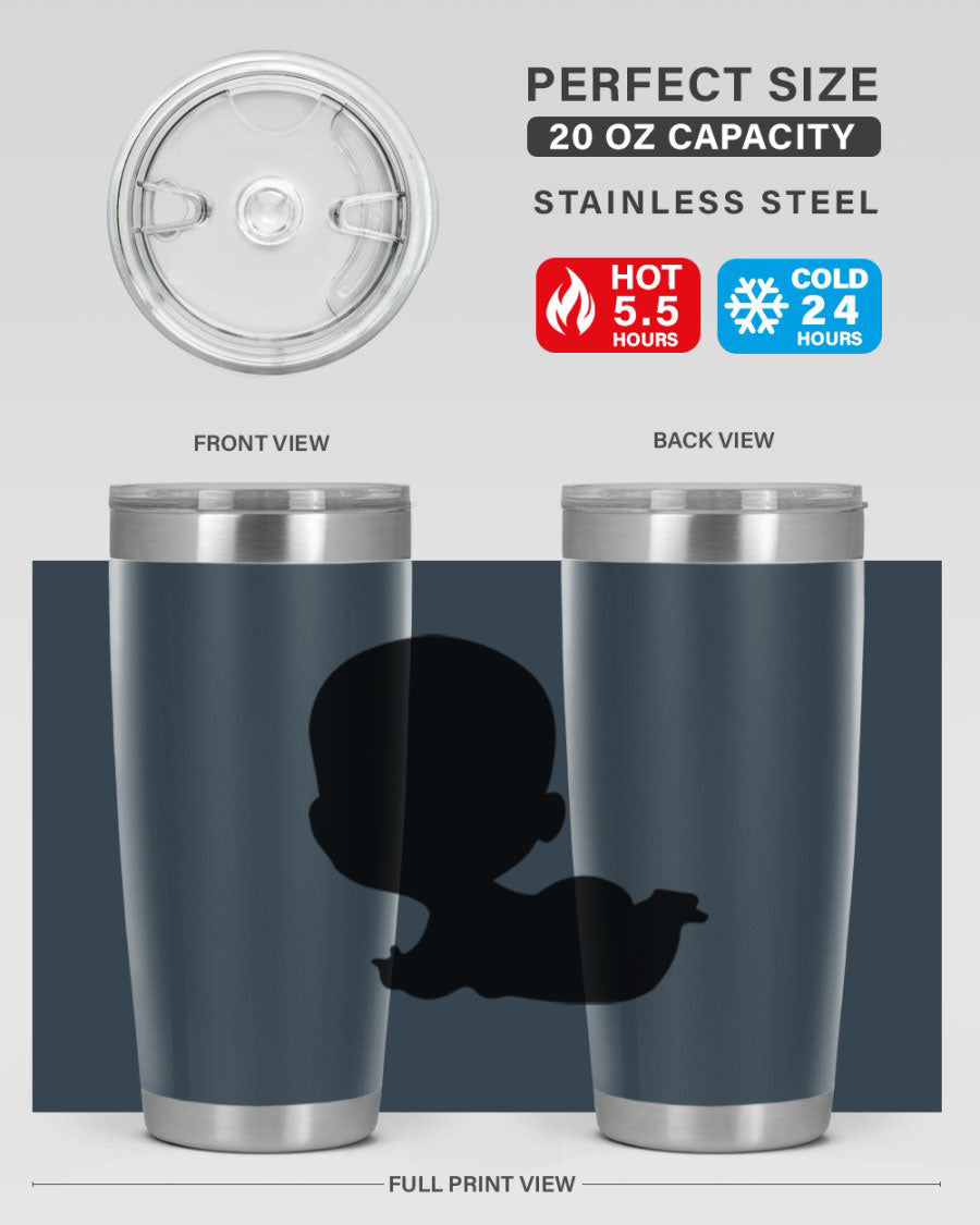 Black boy 19# tumbler in 20oz and 30oz sizes, showcasing double wall vacuum stainless steel design with a drink-thru lid.