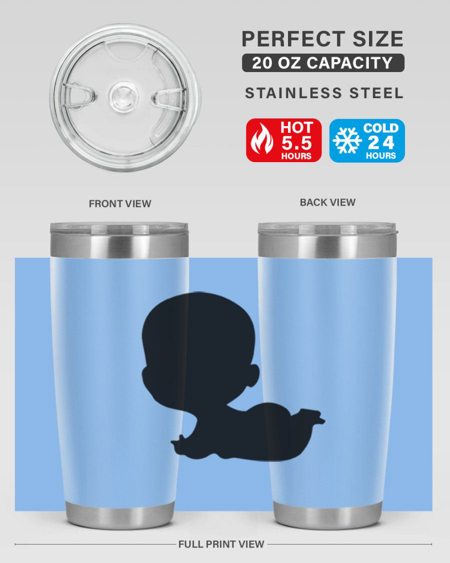 Black boy 19# tumbler in 20oz and 30oz sizes, showcasing double wall vacuum stainless steel design with a drink-thru lid.