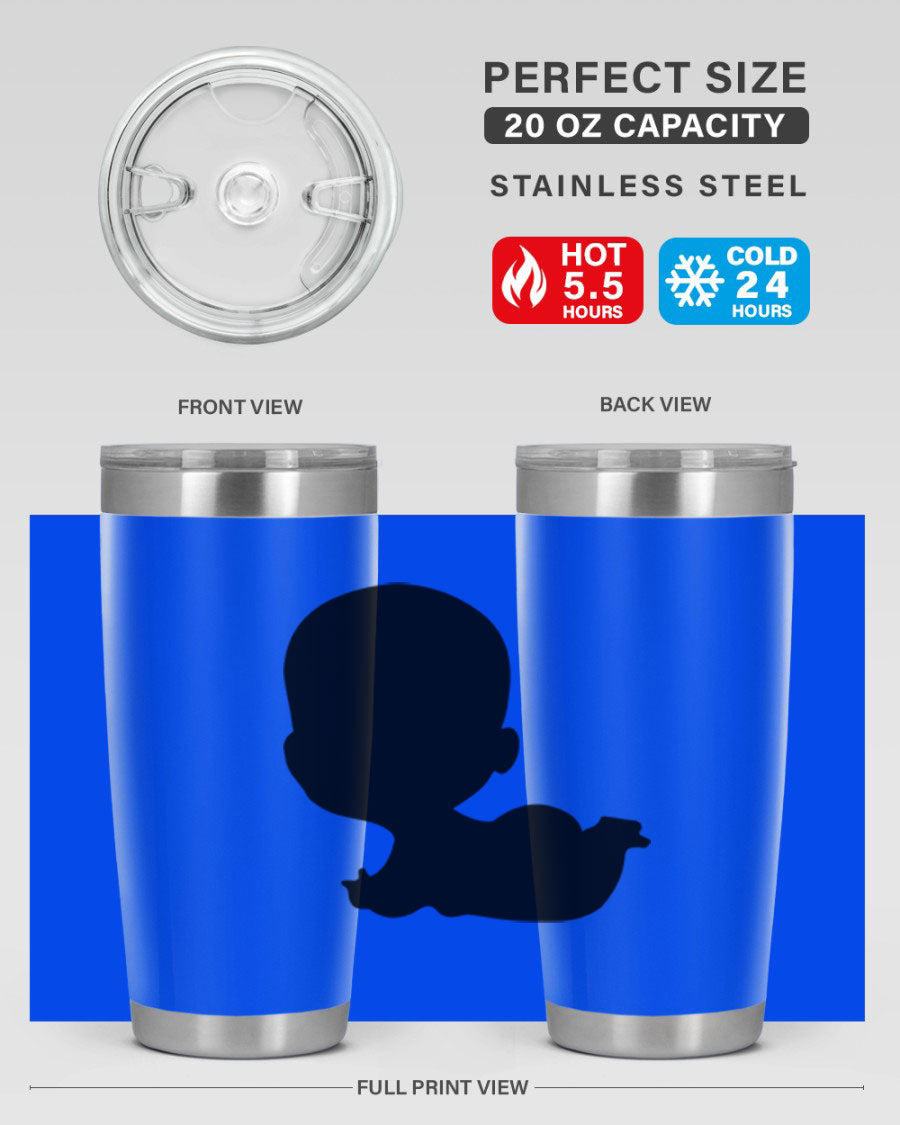 Black boy 19# tumbler in 20oz and 30oz sizes, showcasing double wall vacuum stainless steel design with a drink-thru lid.