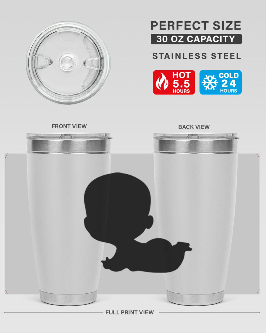 Black boy 19# tumbler in 20oz and 30oz sizes, showcasing double wall vacuum stainless steel design with a drink-thru lid.