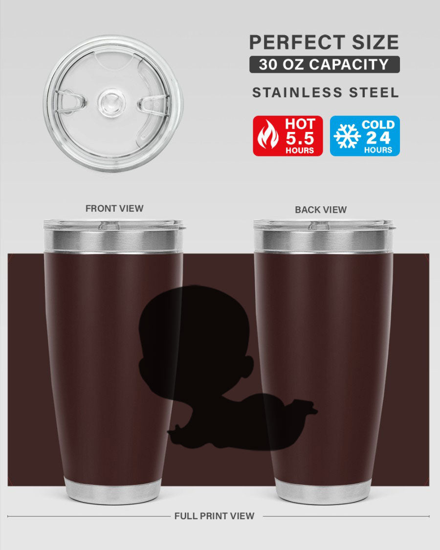 Black boy 19# tumbler in 20oz and 30oz sizes, showcasing double wall vacuum stainless steel design with a drink-thru lid.