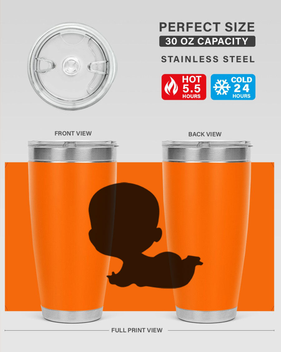 Black boy 19# tumbler in 20oz and 30oz sizes, showcasing double wall vacuum stainless steel design with a drink-thru lid.