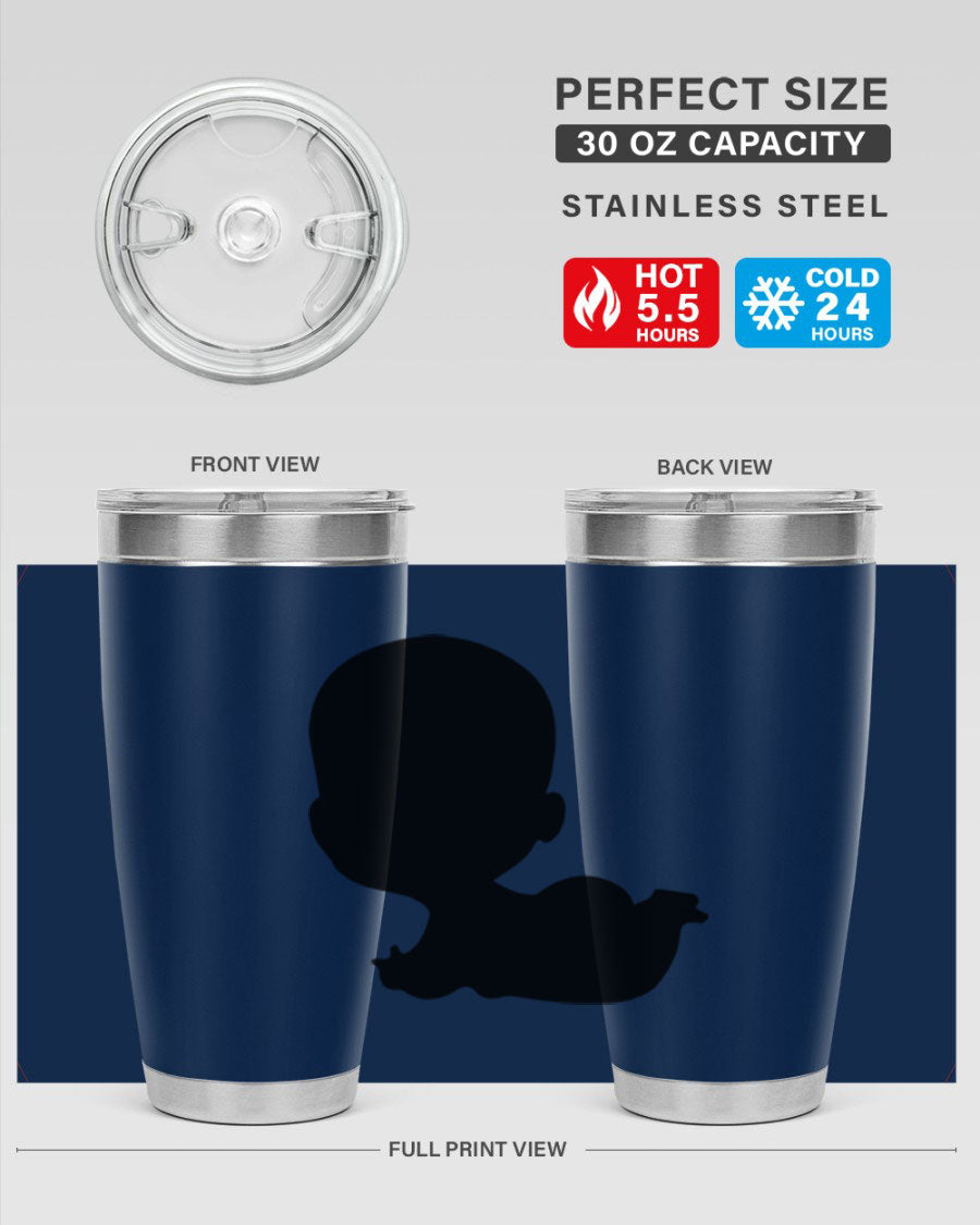 Black boy 19# tumbler in 20oz and 30oz sizes, showcasing double wall vacuum stainless steel design with a drink-thru lid.