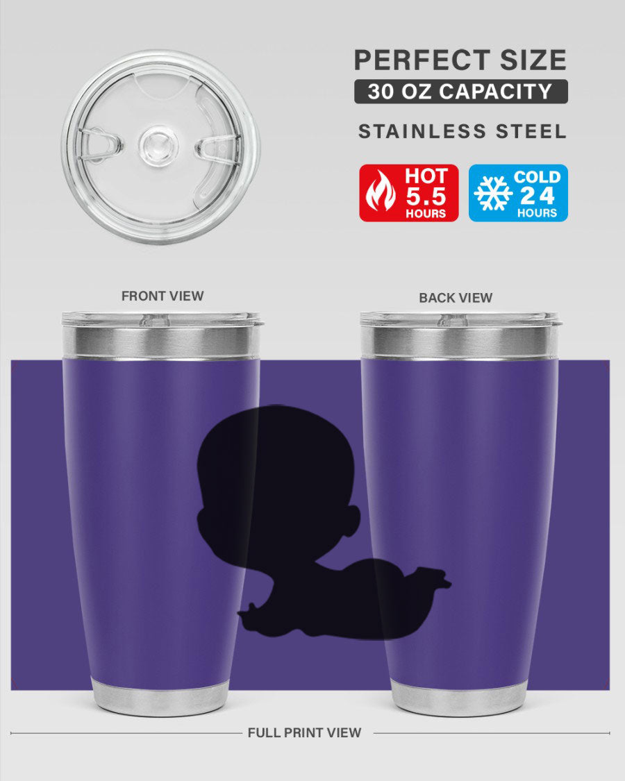 Black boy 19# tumbler in 20oz and 30oz sizes, showcasing double wall vacuum stainless steel design with a drink-thru lid.