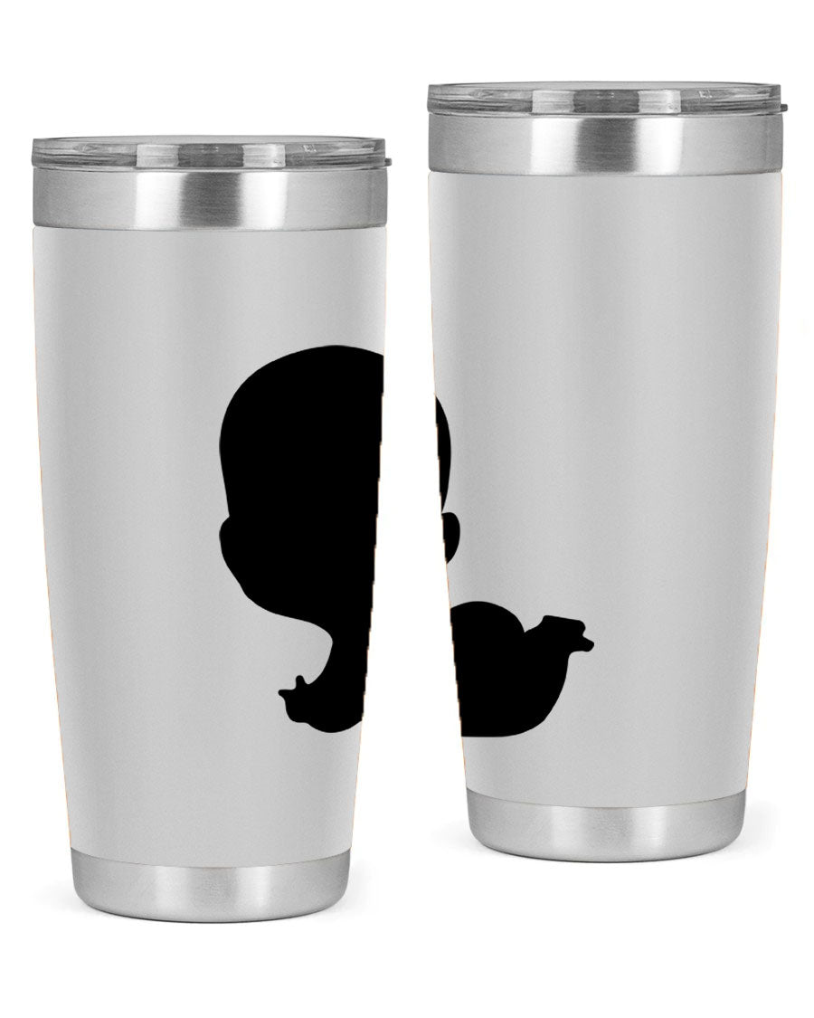 Black boy 19# tumbler in 20oz and 30oz sizes, showcasing double wall vacuum stainless steel design with a drink-thru lid.