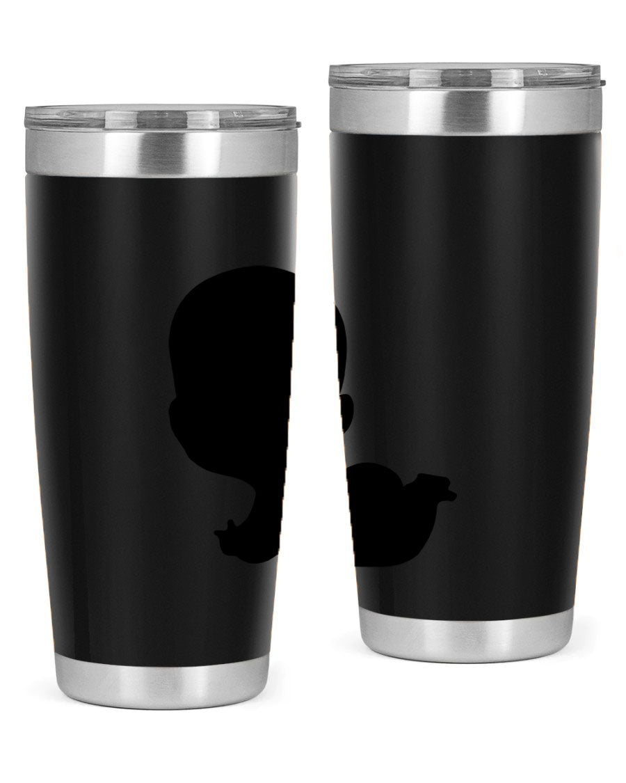 Black boy 19# tumbler in 20oz and 30oz sizes, showcasing double wall vacuum stainless steel design with a drink-thru lid.