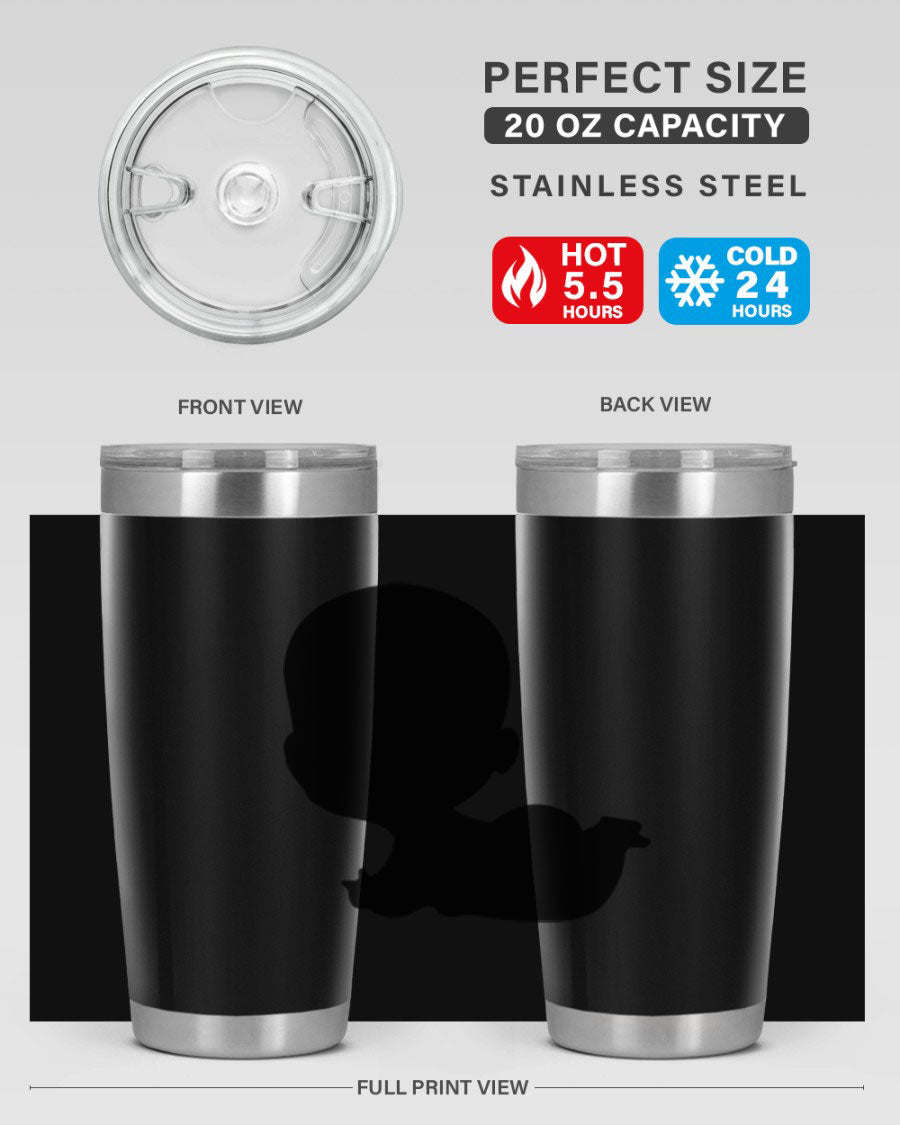 Black boy 19# tumbler in 20oz and 30oz sizes, showcasing double wall vacuum stainless steel design with a drink-thru lid.