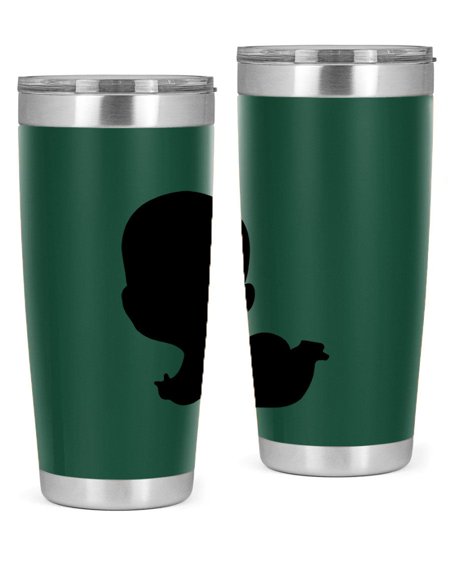 Black boy 19# tumbler in 20oz and 30oz sizes, showcasing double wall vacuum stainless steel design with a drink-thru lid.