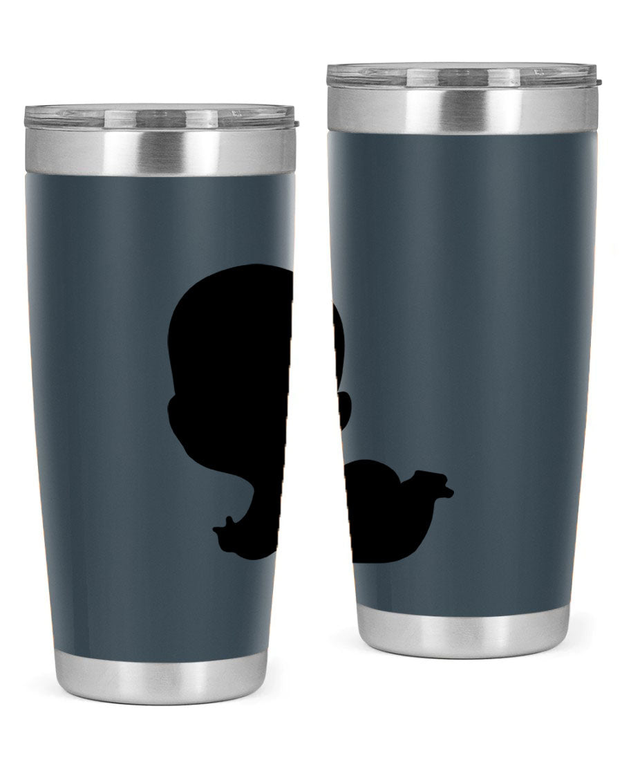 Black boy 19# tumbler in 20oz and 30oz sizes, showcasing double wall vacuum stainless steel design with a drink-thru lid.