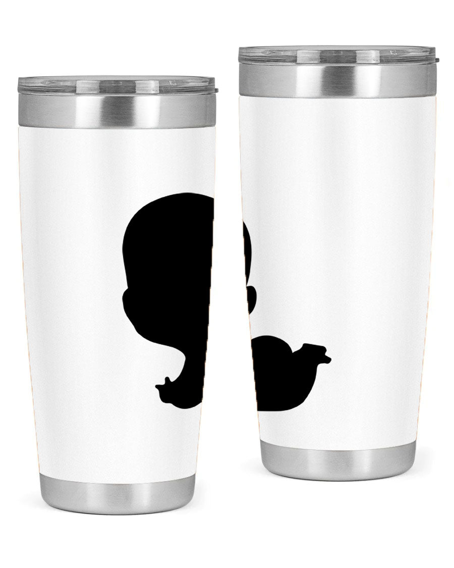 Black boy 19# tumbler in 20oz and 30oz sizes, showcasing double wall vacuum stainless steel design with a drink-thru lid.