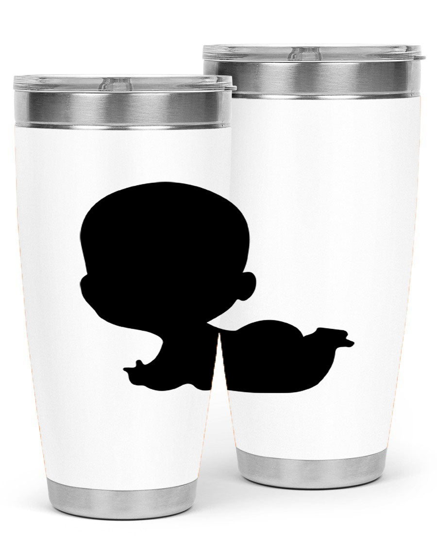 Black boy 19# tumbler in 20oz and 30oz sizes, showcasing double wall vacuum stainless steel design with a drink-thru lid.