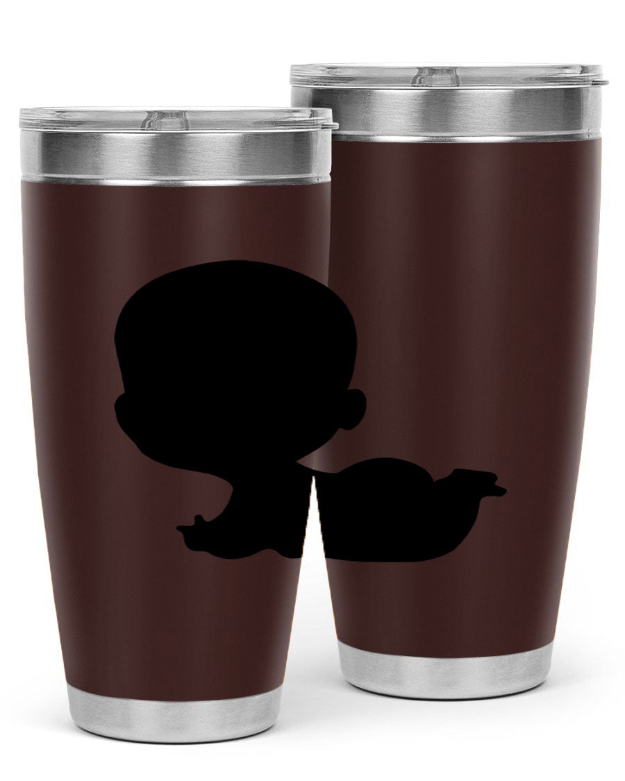 Black boy 19# tumbler in 20oz and 30oz sizes, showcasing double wall vacuum stainless steel design with a drink-thru lid.