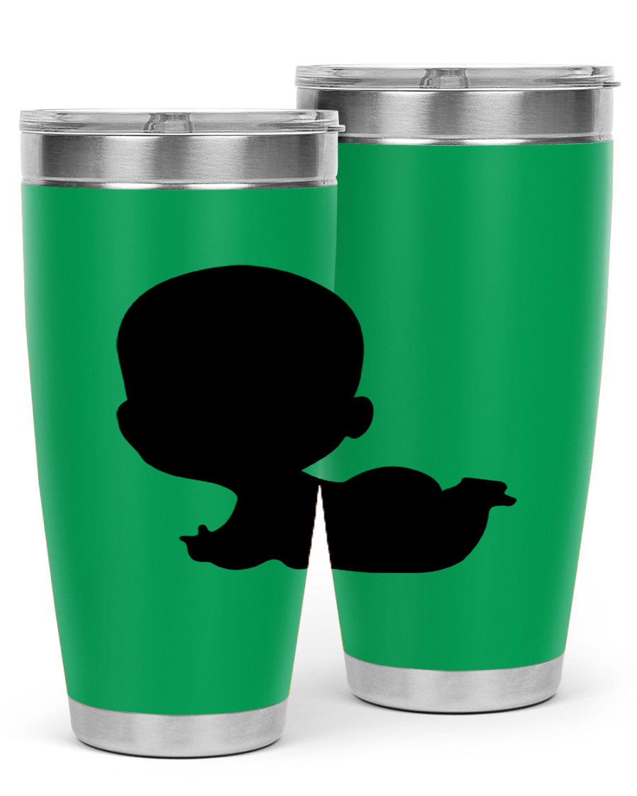 Black boy 19# tumbler in 20oz and 30oz sizes, showcasing double wall vacuum stainless steel design with a drink-thru lid.