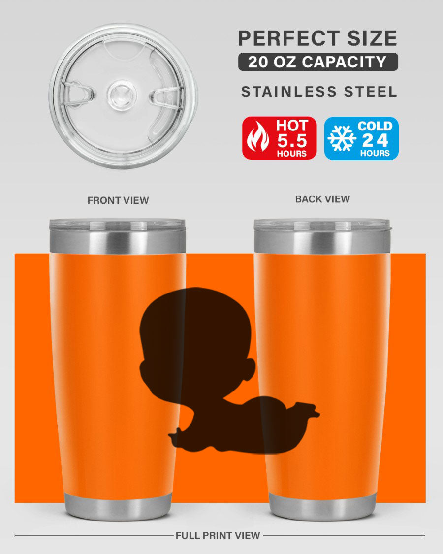 Black boy 19# tumbler in 20oz and 30oz sizes, showcasing double wall vacuum stainless steel design with a drink-thru lid.