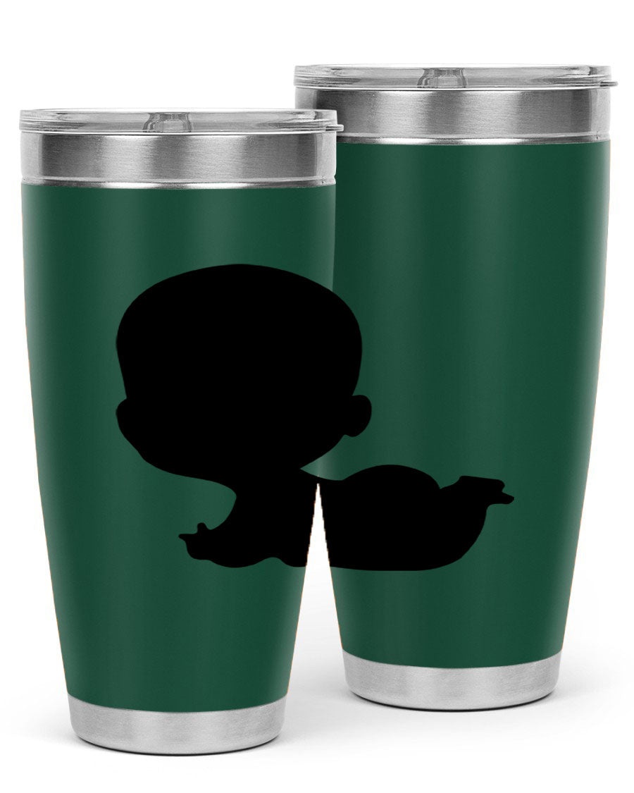 Black boy 19# tumbler in 20oz and 30oz sizes, showcasing double wall vacuum stainless steel design with a drink-thru lid.