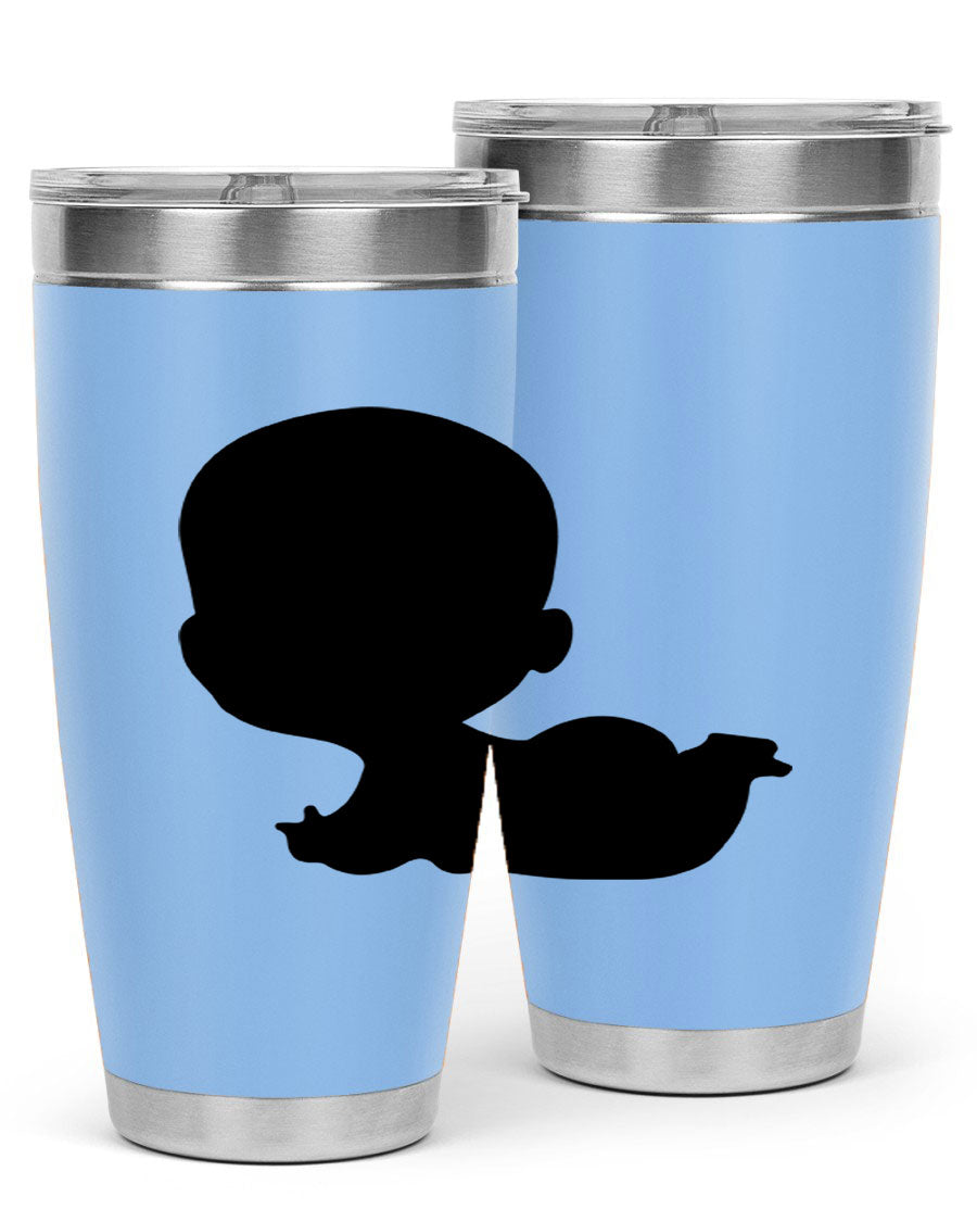 Black boy 19# tumbler in 20oz and 30oz sizes, showcasing double wall vacuum stainless steel design with a drink-thru lid.