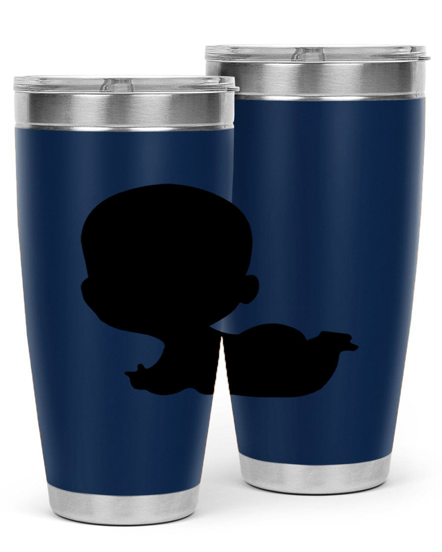 Black boy 19# tumbler in 20oz and 30oz sizes, showcasing double wall vacuum stainless steel design with a drink-thru lid.