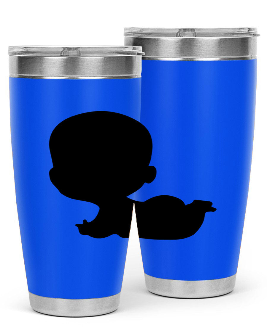 Black boy 19# tumbler in 20oz and 30oz sizes, showcasing double wall vacuum stainless steel design with a drink-thru lid.