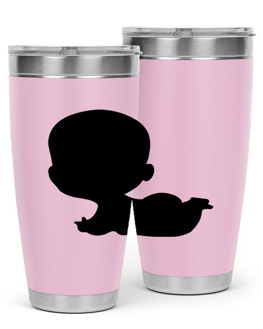 Black boy 19# tumbler in 20oz and 30oz sizes, showcasing double wall vacuum stainless steel design with a drink-thru lid.