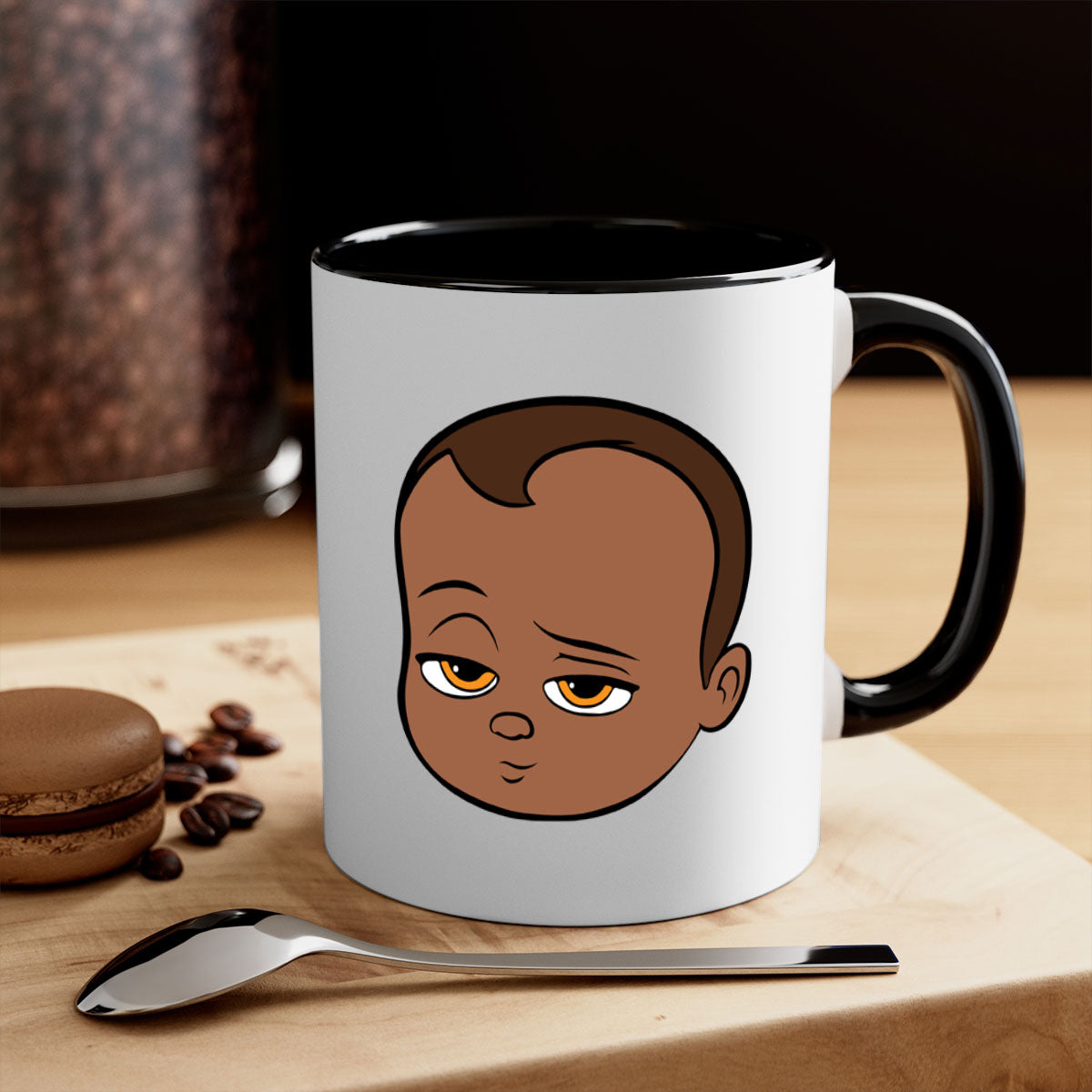 Black boy 22# Mug featuring a glossy finish, colored handle, and interior, available in multiple colors and sizes.