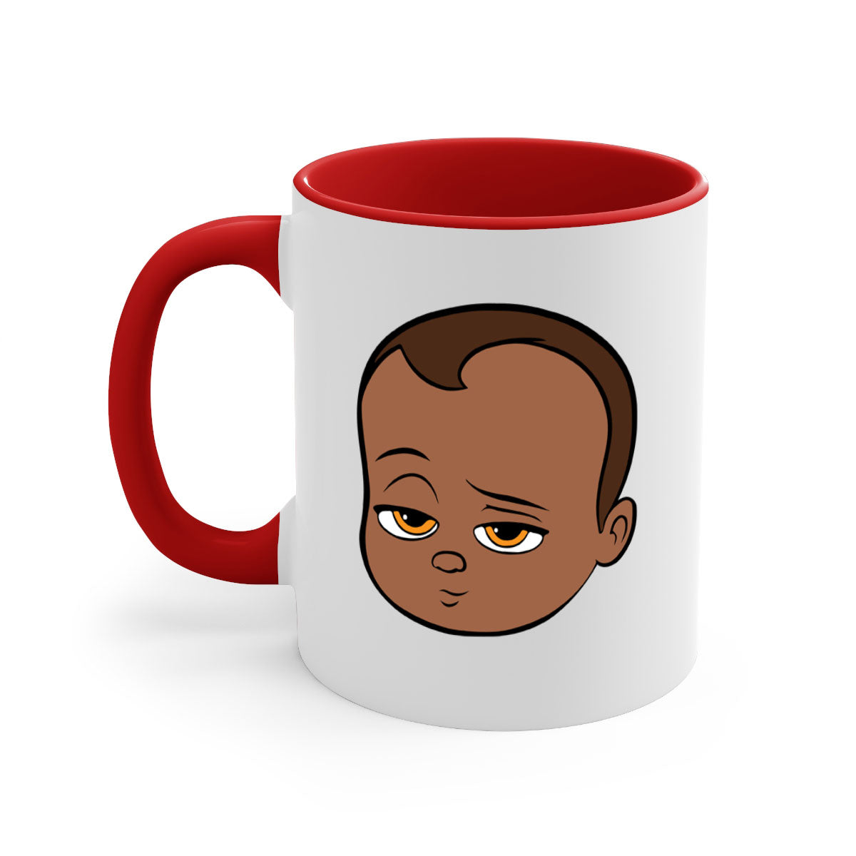 Black boy 22# Mug featuring a glossy finish, colored handle, and interior, available in multiple colors and sizes.