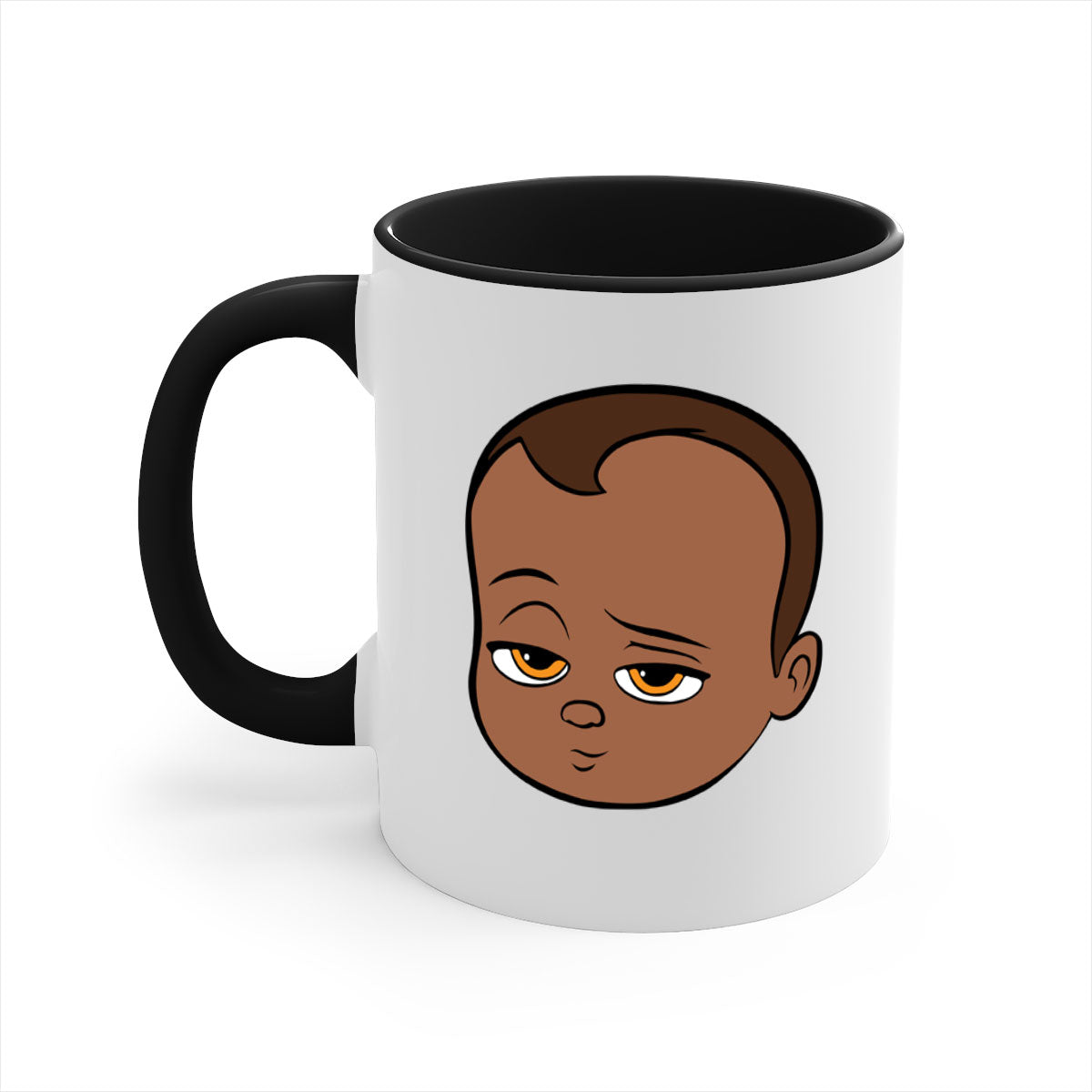 Black boy 22# Mug featuring a glossy finish, colored handle, and interior, available in multiple colors and sizes.