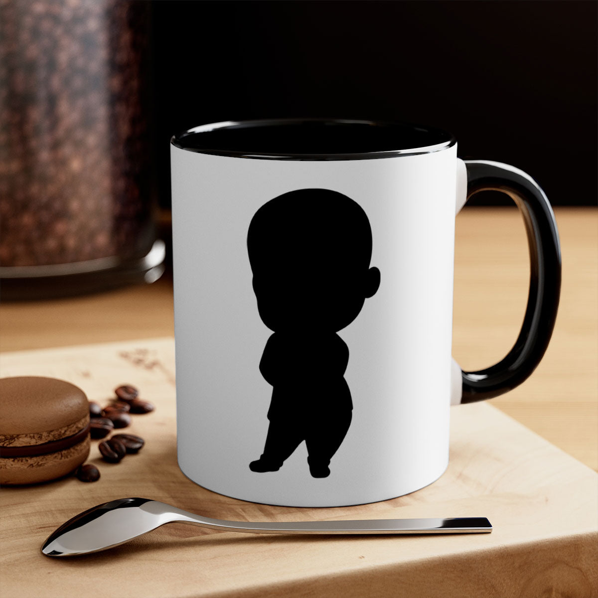 A stylish black boy 21# Mug featuring a glossy finish, colorful handle, and interior, available in two sizes for coffee and tea.