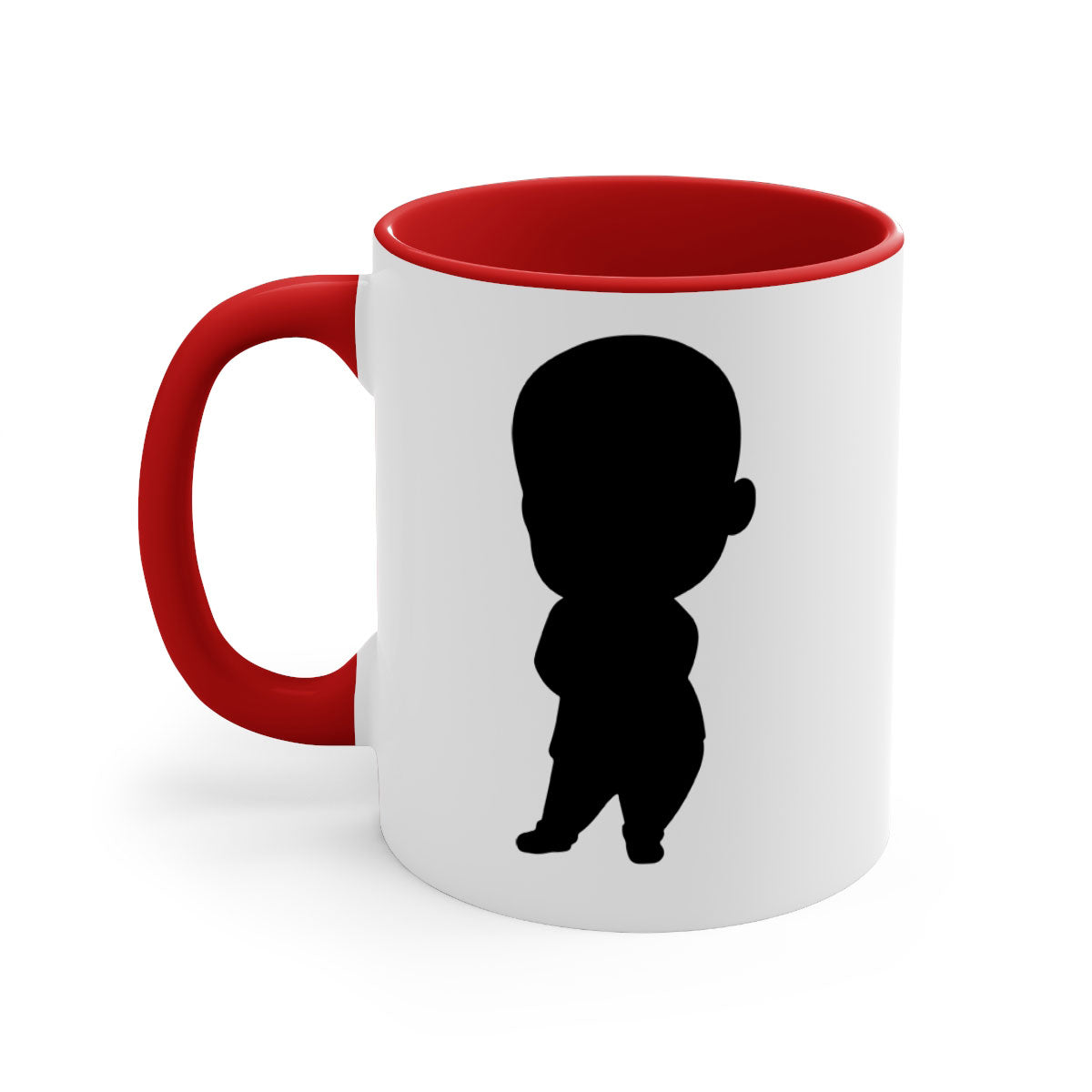 A stylish black boy 21# Mug featuring a glossy finish, colorful handle, and interior, available in two sizes for coffee and tea.