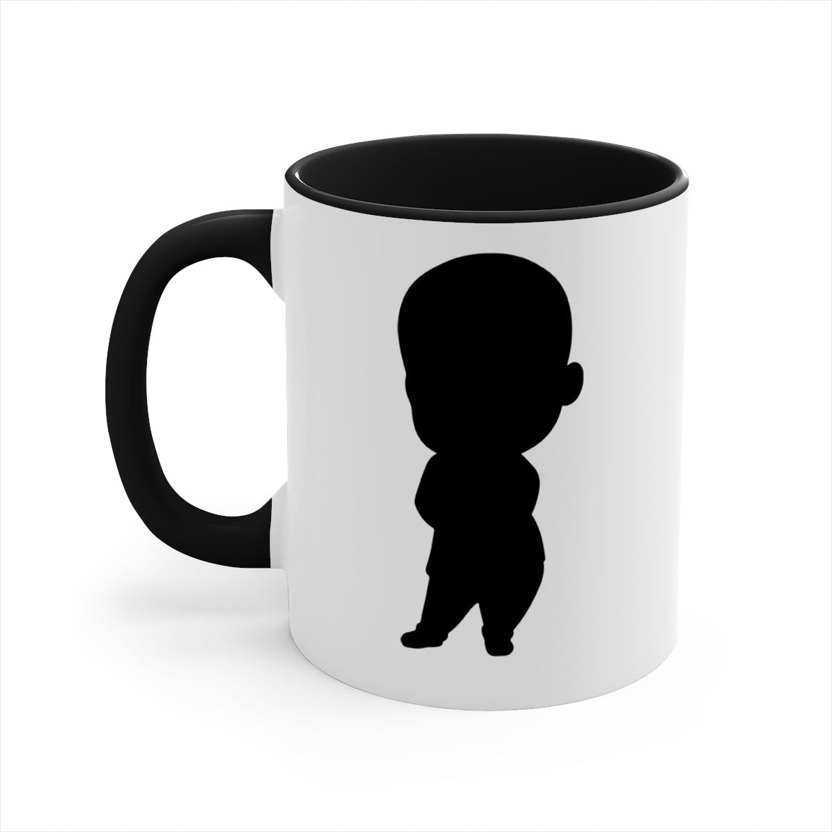 A stylish black boy 21# Mug featuring a glossy finish, colorful handle, and interior, available in two sizes for coffee and tea.