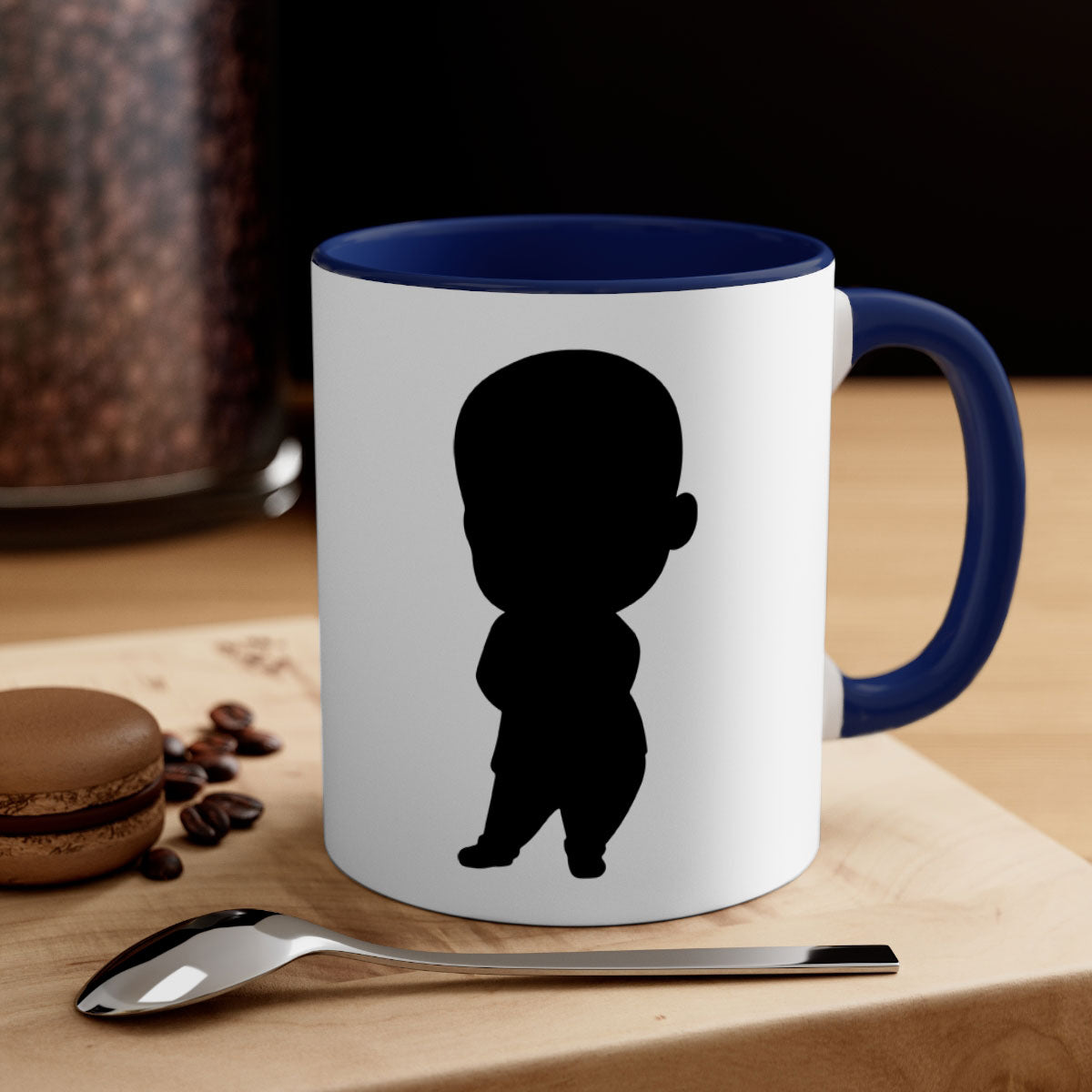 A stylish black boy 21# Mug featuring a glossy finish, colorful handle, and interior, available in two sizes for coffee and tea.