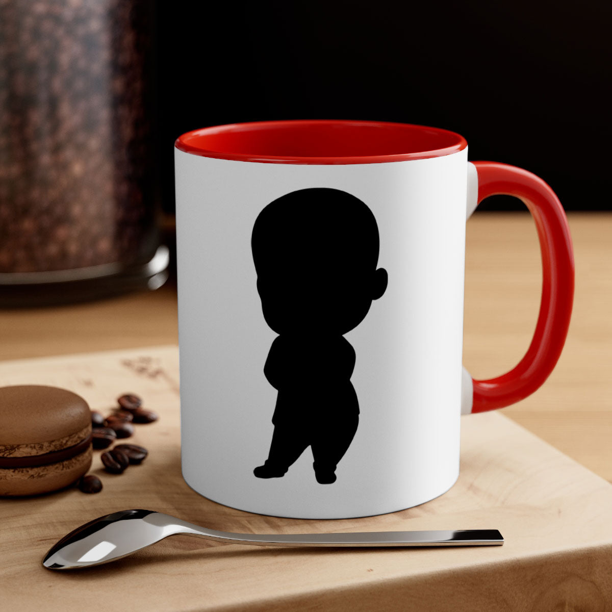 A stylish black boy 21# Mug featuring a glossy finish, colorful handle, and interior, available in two sizes for coffee and tea.